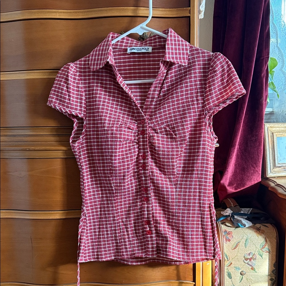 Red Plaid gingham Button-Down Shirt